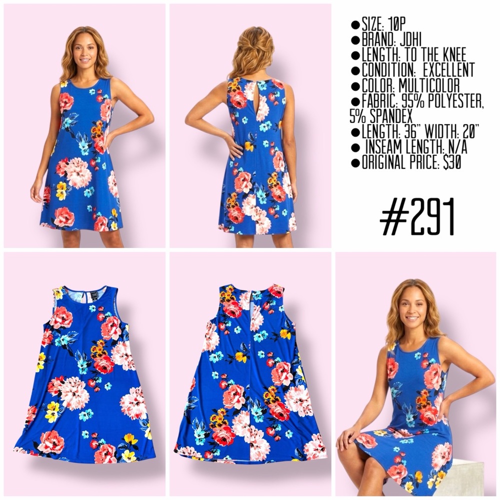 Royal Blue Floral Sleeveless Mini Dress - Picture 6 of 6
